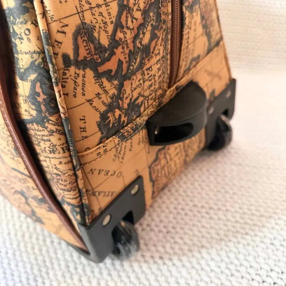 Patricia Nash European Map Tan Yellow Sibillini Small Trolley Overnight NWOT